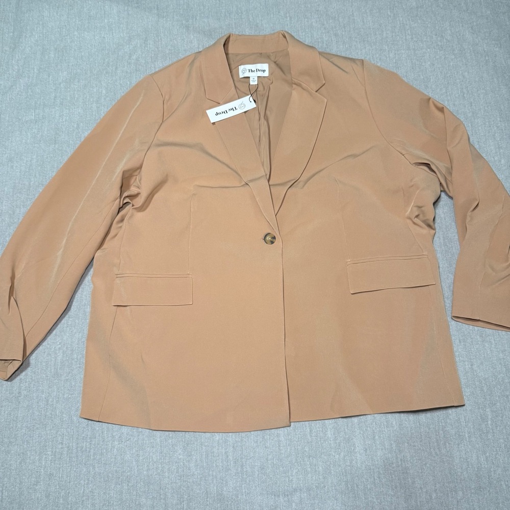 The Drop Womens Beige Single Button Blazer Plus Size 3X